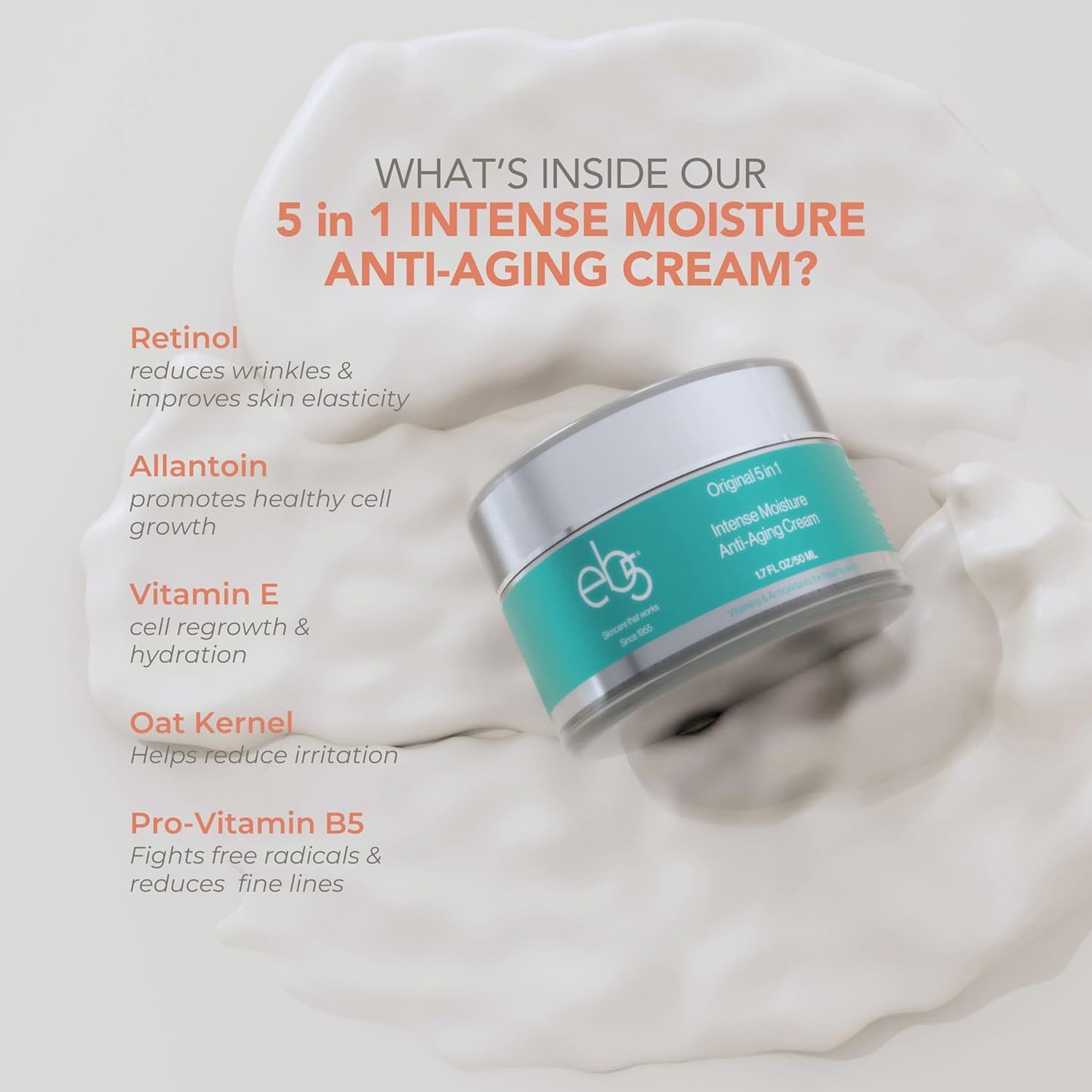 eb5 Intense Moisture Anti Aging Moisturizer Face and Neck Cream- Tone & Tighten Skin with Retinol, Fade Fine Lines and Wrinkles with Vitamin E, A and B5-4oz