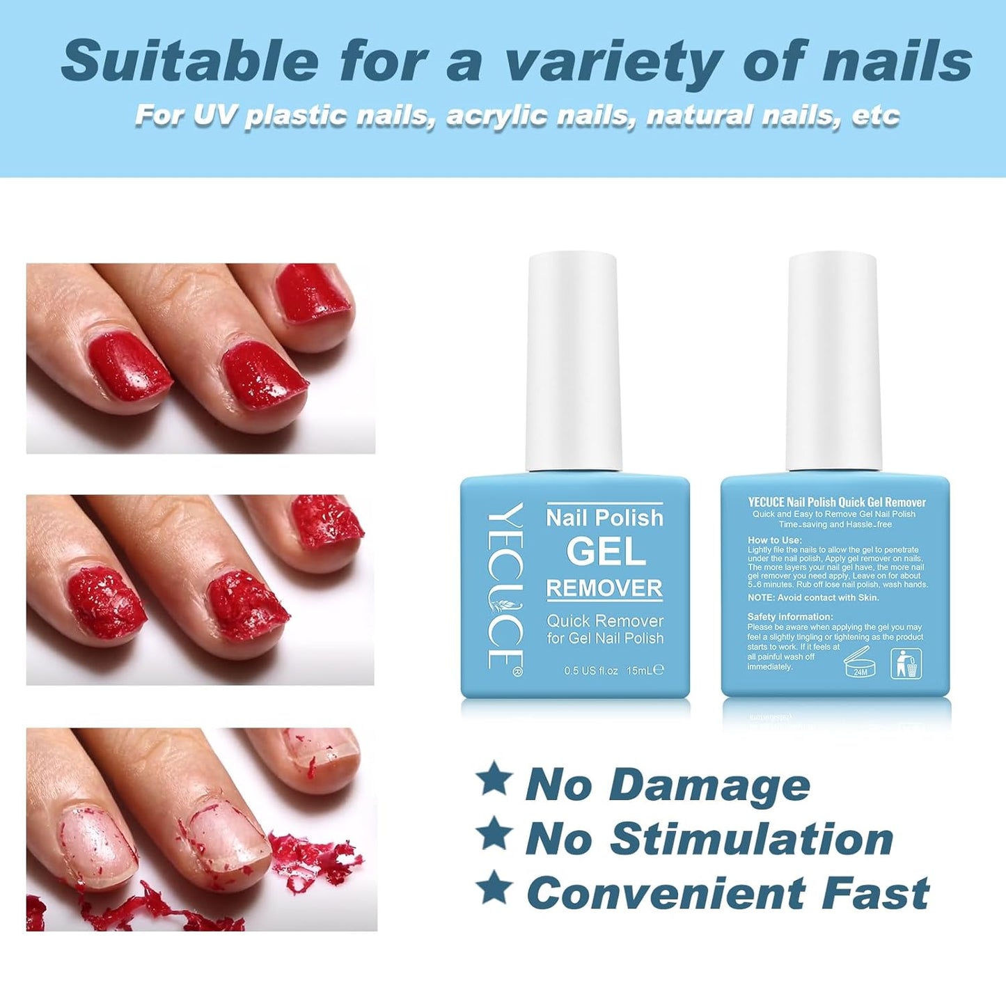 Gel Polish Remover, (3pcs) Gel Nail Polish Remover, No Need for Foil, Quick & Easy Polish Remover In 3-5 Minutes, No Need Soaking Or Wrapping-0.5floz