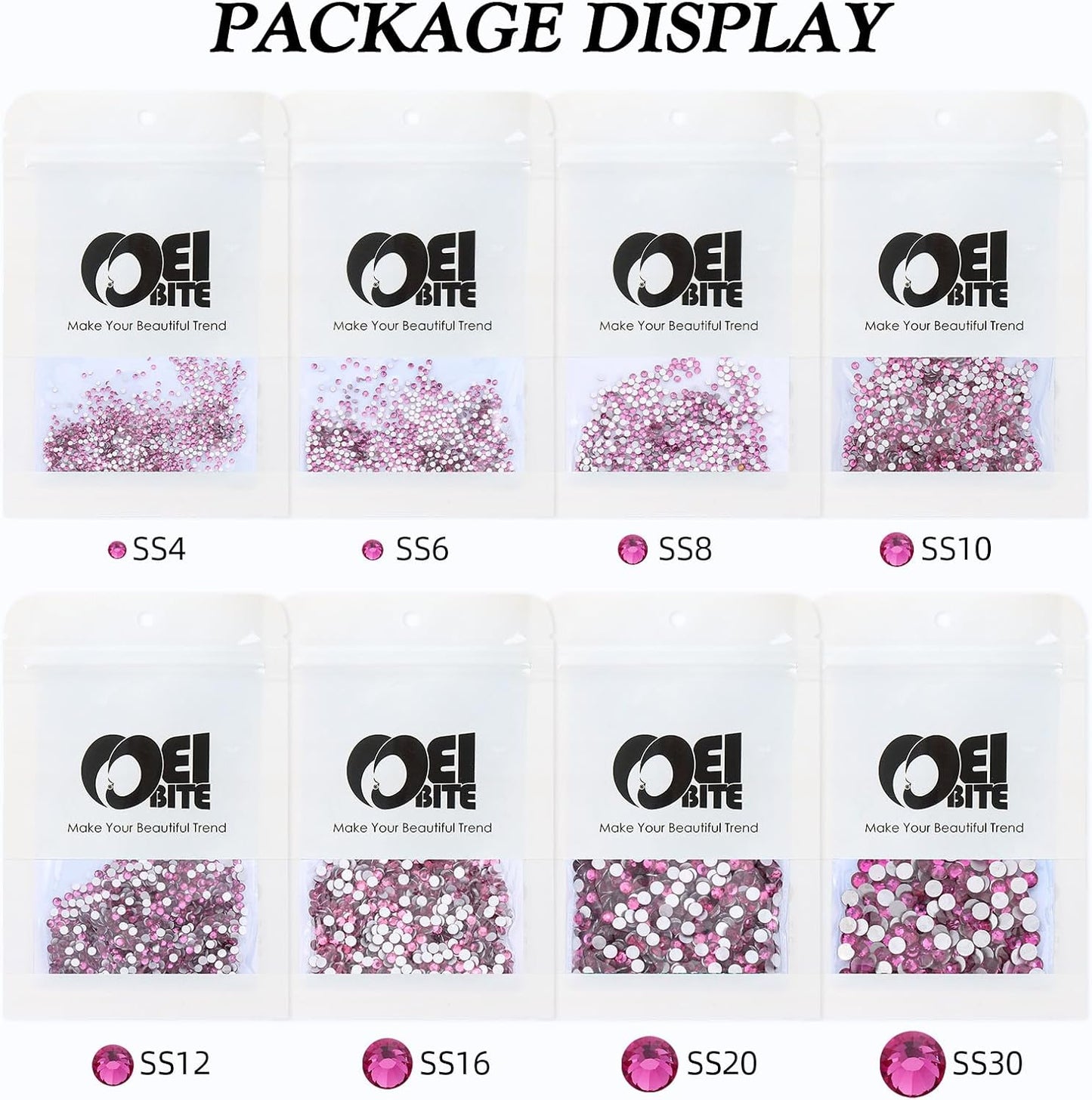 Fuchsia Flatback Rhinestones, Glass Rhinestones for Nail Art and Craft, Glue Fix, Loose Crystal Gemstones(Fuchsia, SS12, 1440pcs, 2.9-3.0mm)