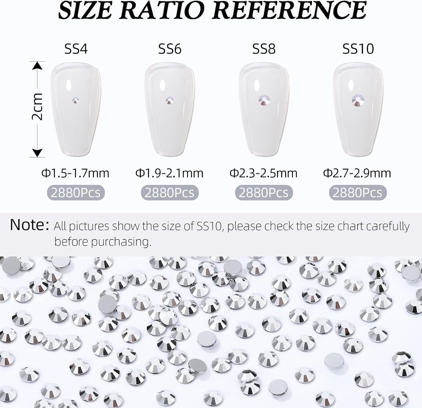 Silver Flatback Rhinestones, Glass Rhinestones for Nail Art and Craft, Glue Fix, Loose Crystal Gemstones(Silver, SS4, 2880pcs, 1.5-1.7mm)