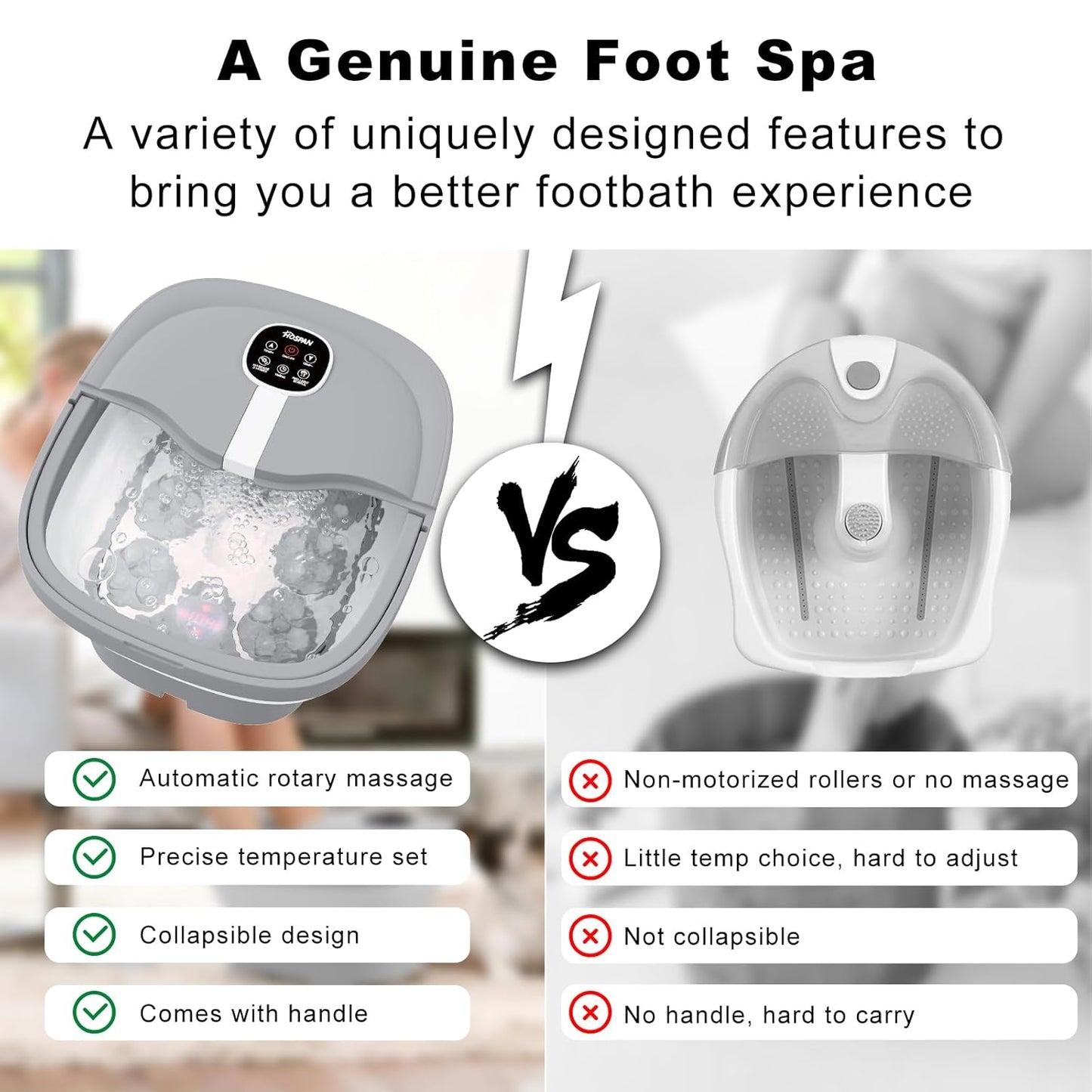 HOSPAN Collapsible Foot Spa Electric Rotary Massage, Foot Bath with Heat, Bubble, Remote, and 24 Motorized Shiatsu Massage Balls. Pedicure Foot Spa for Feet Stress Relief - FS02A