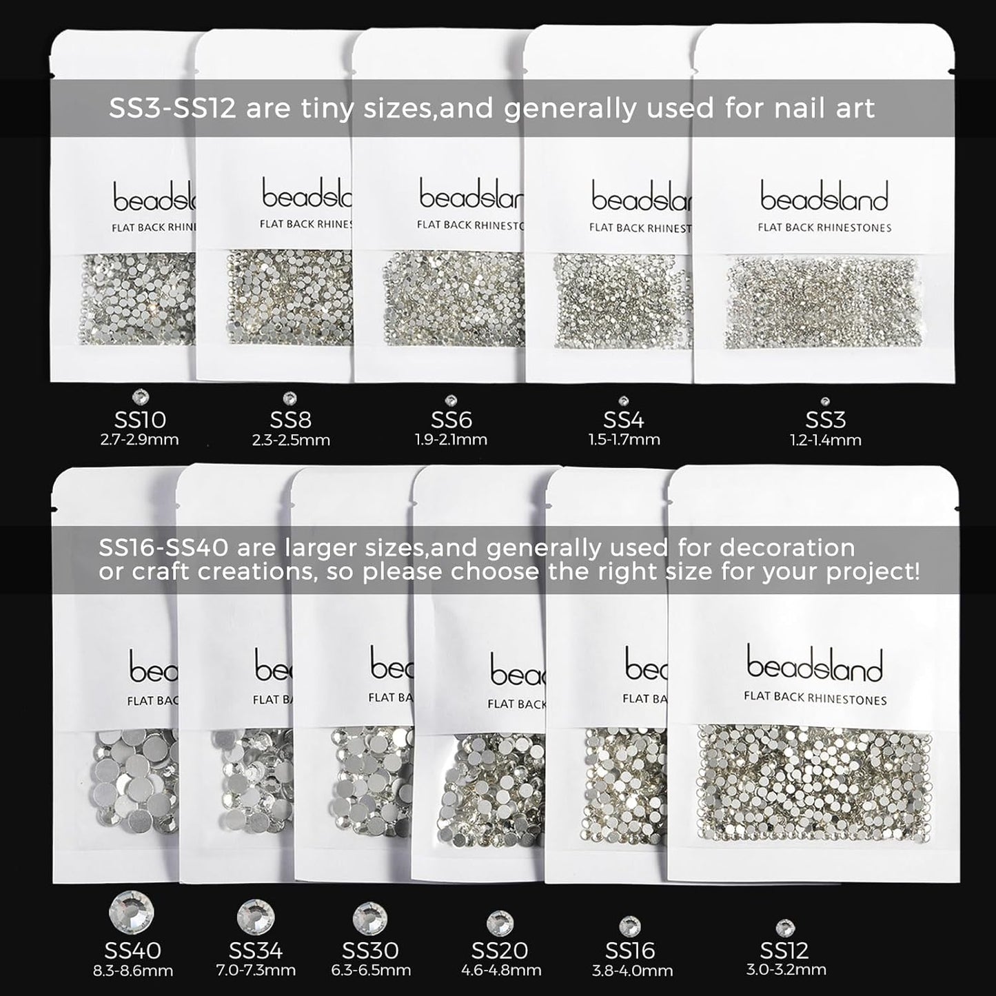 Beadsland 288pcs Flat Back Crystal Rhinestones Round Gems for Nail Art and Craft Glue Fix,Dark Siam,SS34,7.0-7.3mm