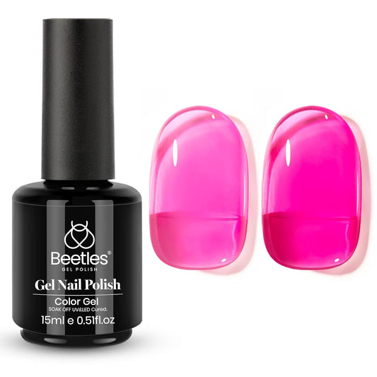 Beetles Hot Pink Gel Polish, 15ML Neon Hot Pink Jelly Gel Nail Polish Sheer Translucent Effect Summer Color Gel Soak Off UV Vibrant Night Series French Nail Art Manicure Gift for Women