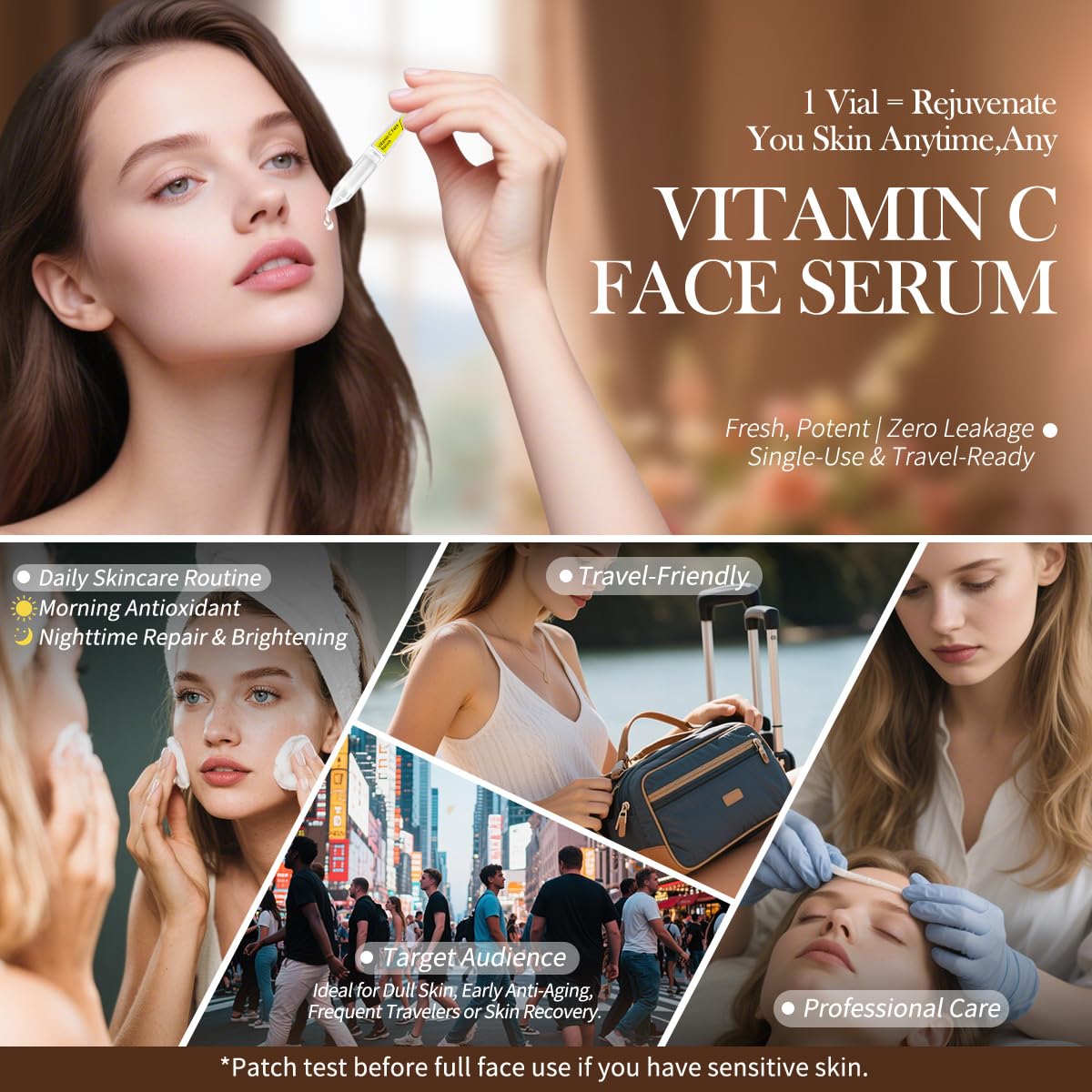 Vitamin C Face Serum with Glutathione, Hyaluronic Acid & Aloe Vera – Lightweight Brightening & Hydrating Ampoule for Daily Skincare, Dark Spots, Sensitive Skin Friendly - (1.0 ml)*30 Vials