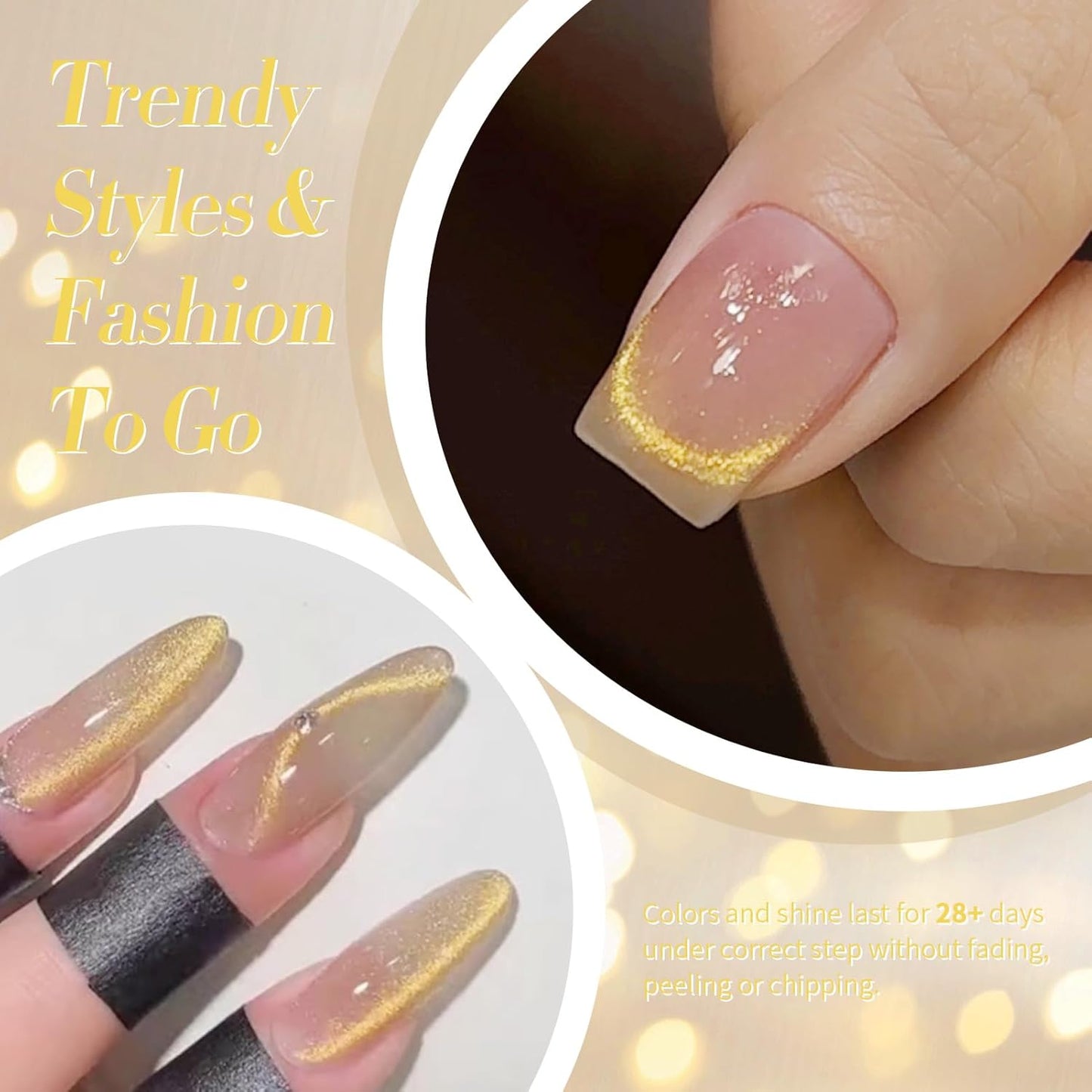 BORN PRETTY Cat Magnetic Eye Gel Nail Polish, Golden Ribbon Cat Magnetic Gel Nail Polish Magnetic Nail Polish for Nail Art Manicure Salon DIY at Home 15ML