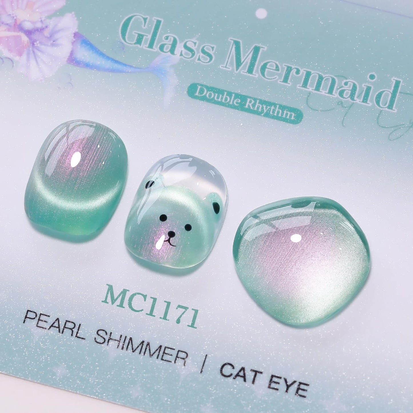 Double Rhythm 0.5 Oz Cat Eye Gel Polish with Magnet Same Color Same Bottle Holographic Glitter Shimmer Translucent Color Salon 15 ML Magnetic Nail Art (Mermaid Green-MC1171)