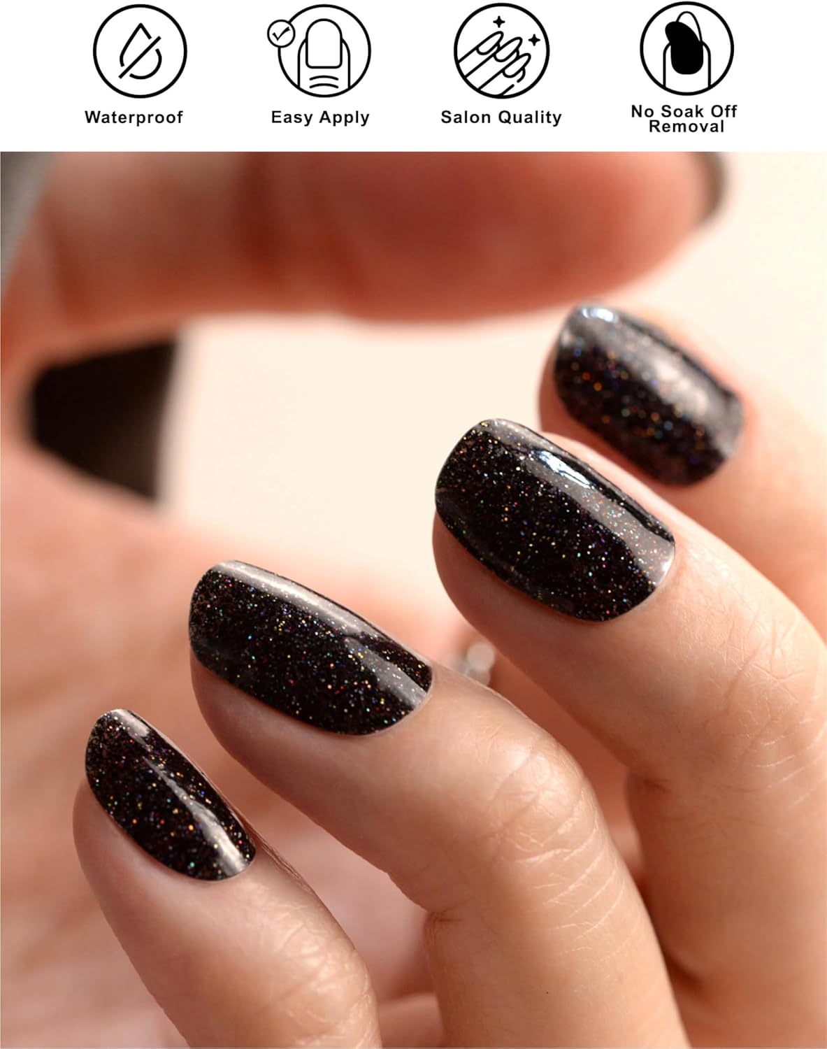 Nail Polish Strips, 44PCS Salon Quality Wraps with Top Coat, Long Lasting Gel Nail Stickers for Women Easy Apply& Remove (Starry Black)