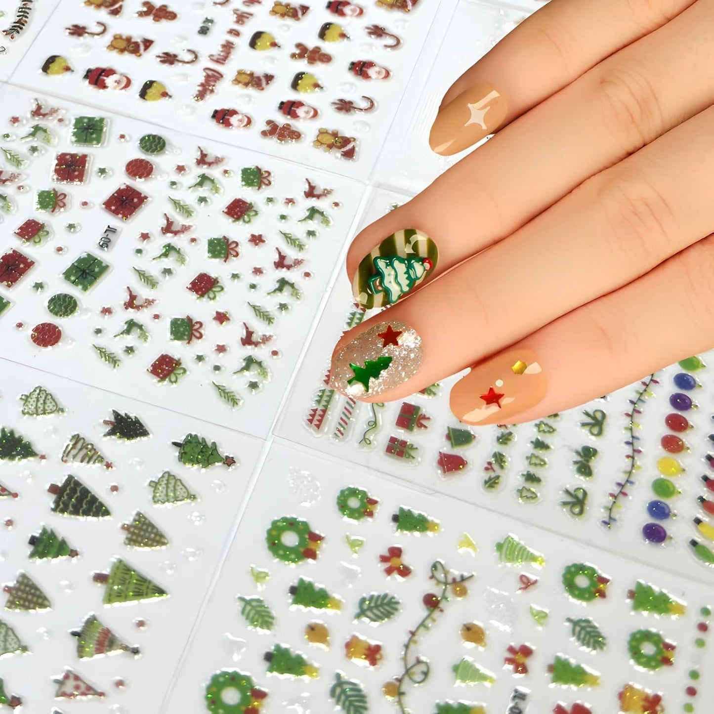 30 Sheets Christmas Nail Stickers 3D Self Adhesive Red Santa Claus Nail Decal for Nail Art Green Christmas Tree Nail Art Stickers Christmas Nail Art Supplies for Women Girls DIY Manicure Decorations