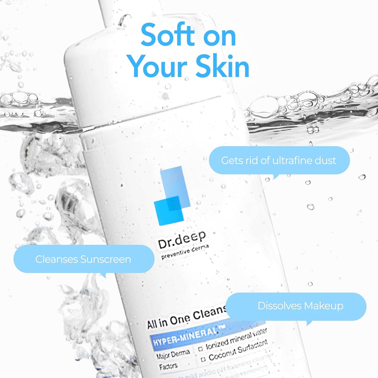 Dr.Deep All in One Cleansing - Korean Foaming Facial Cleanser for Bumpy Skin & Blackheads, Makeup Removing Cleanser & Gentle Face Wash for All Skin Types - 5.07 fl. oz