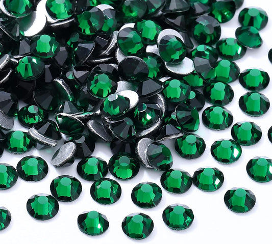 Malachite Green Flatback Rhinestones, Glass Rhinestones for Nail Art and Craft, Glue Fix, Loose Crystal Gemstones(Green, SS30, 288pcs, 6.4-6.6mm)