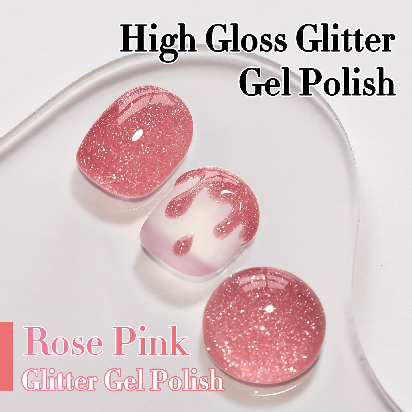 Double Rhythm 0.5Oz Glitter Gel Polish Shimmer Reflective Color for Nail Art Salon DIY Soak Off 15ml Nail Lamp Gel Polish at Home (Rose Pink-B1175)