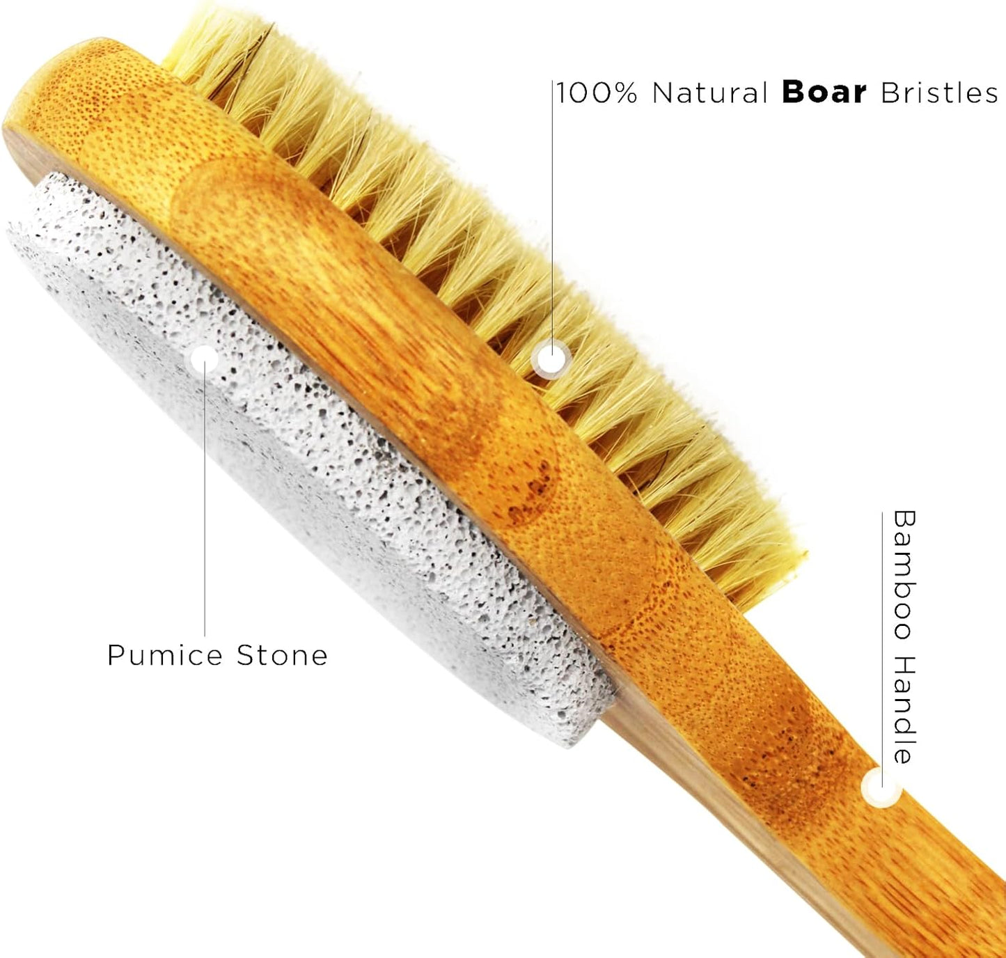 ICANdOIT 2 in 1 Long Handle Bath&Shower Brush,Bath Scrubber,Boar Bristle with Pumice Stone Exfoliate & Soften Skin,Dry Brushing Body Brush for Cellulite&Lymphatic Drainage