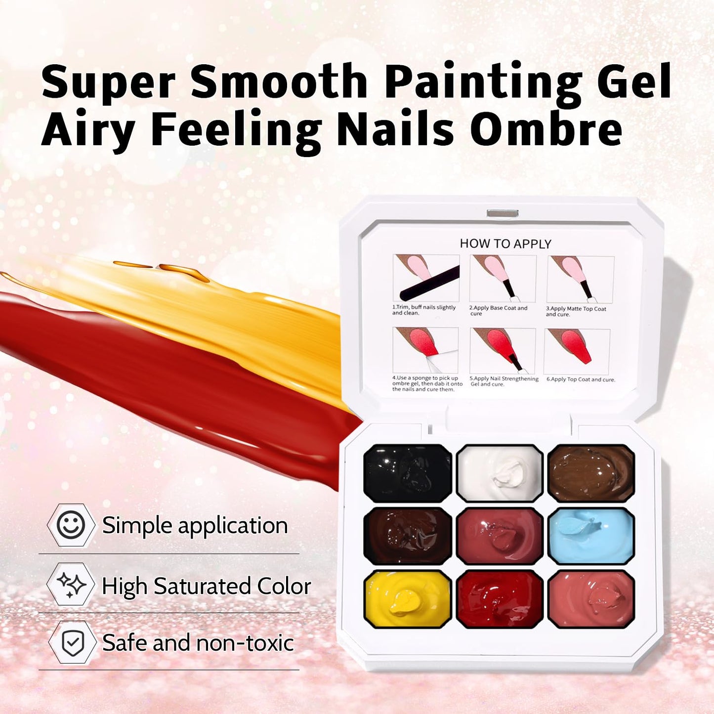Sponge Pat Paint Nail Gel, 9 Colors Ombre Nails Gradient Gel Nail Blush Blooming Aura Nails Drawing Stripper Floral Painting Nail Art, No Wipe, UV/LED Curing (9 Colors D)