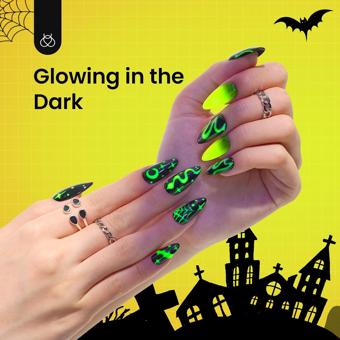 Beetles Halloween Gel Nail Polish – Luminous Yellow Glow in the Dark Green Gel Polish, Noctilucent Green Luminous Color Soak Off U v LED Lamp DIY Manicure 0.5Oz