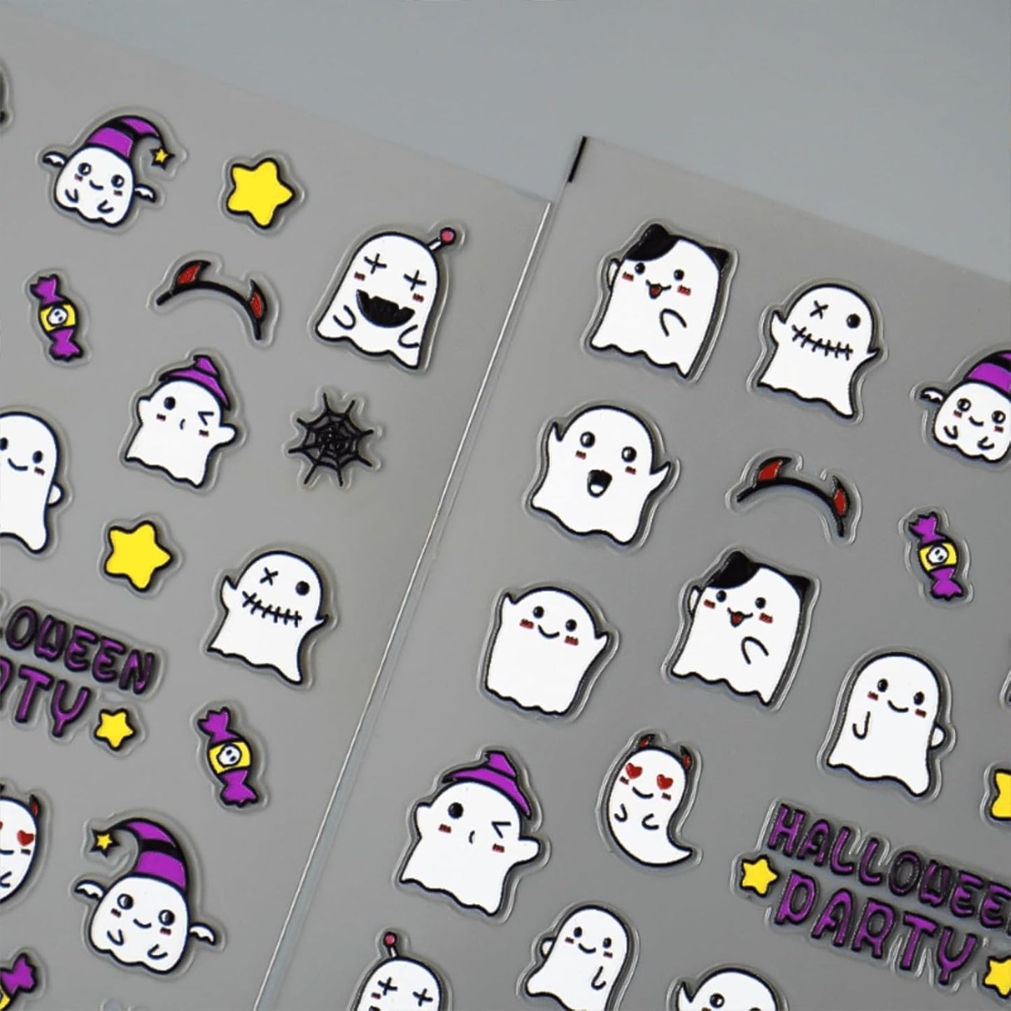 Halloween Nail Stickers for Nail Art 5D Embossed Self Adhesive Nail Decals Purple Cute Ghost Nail Art Stickers Halloween Nail Art Supplies Decoration for Women Girls