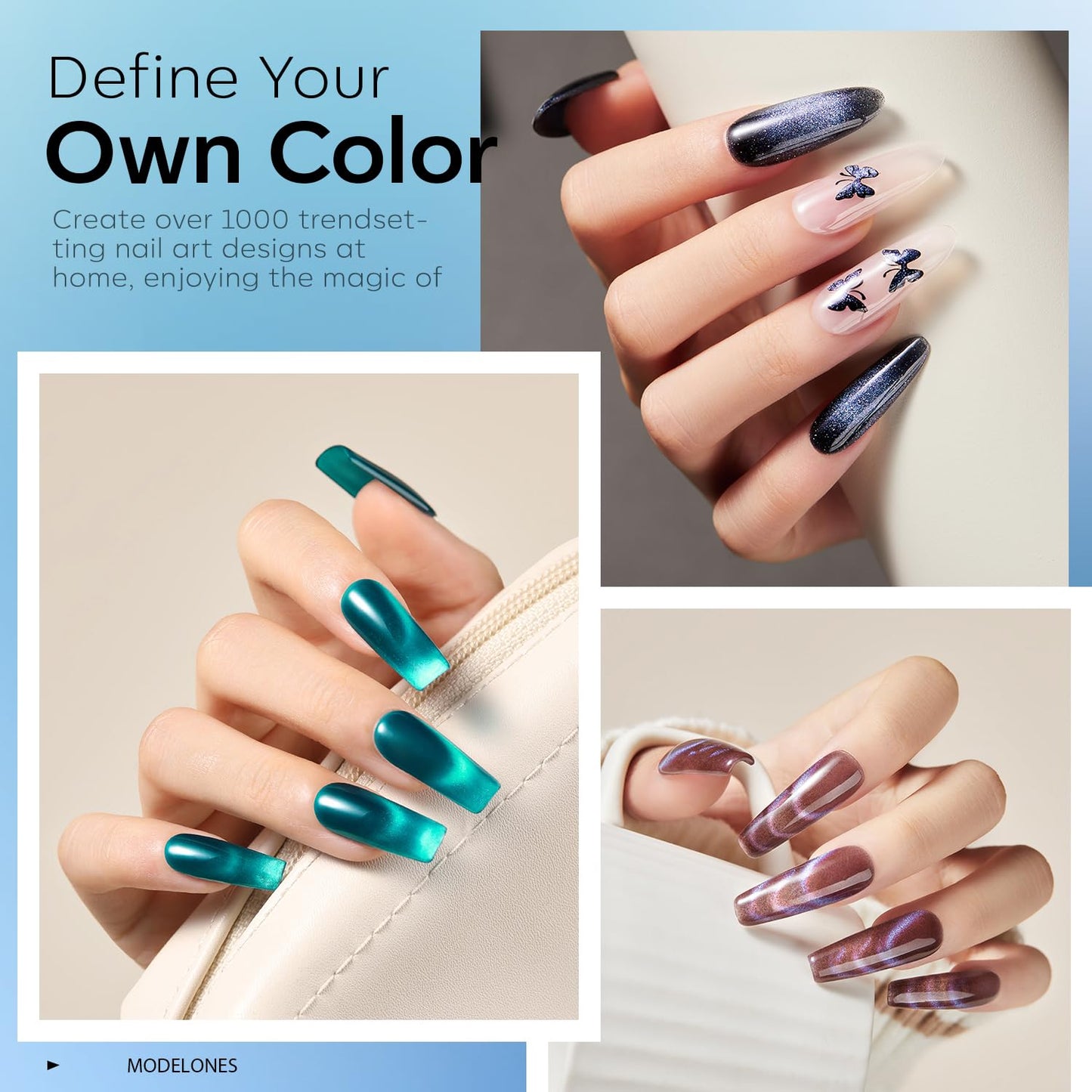 modelones Cat Eye Gel Nail Polish Set, 6 Colors Fall Winter Holographic 9D Glassy Cat Eye Glitter Gel Polish Set Black Blue Purple Green Nail Polish Kit with Magnet Soak Off LED Nail Art DIY Gift