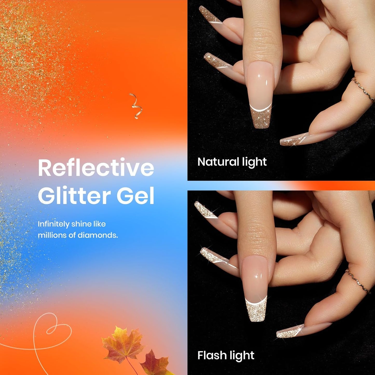 Beetles Reflective Glitter Gel Nail Polish Set, 6 Colors Holographic Sparkle Glitter Gel Polish Flash Diamond Sliver Gold Black Red UV LED Soak Off Manicure Gift for Women Girls