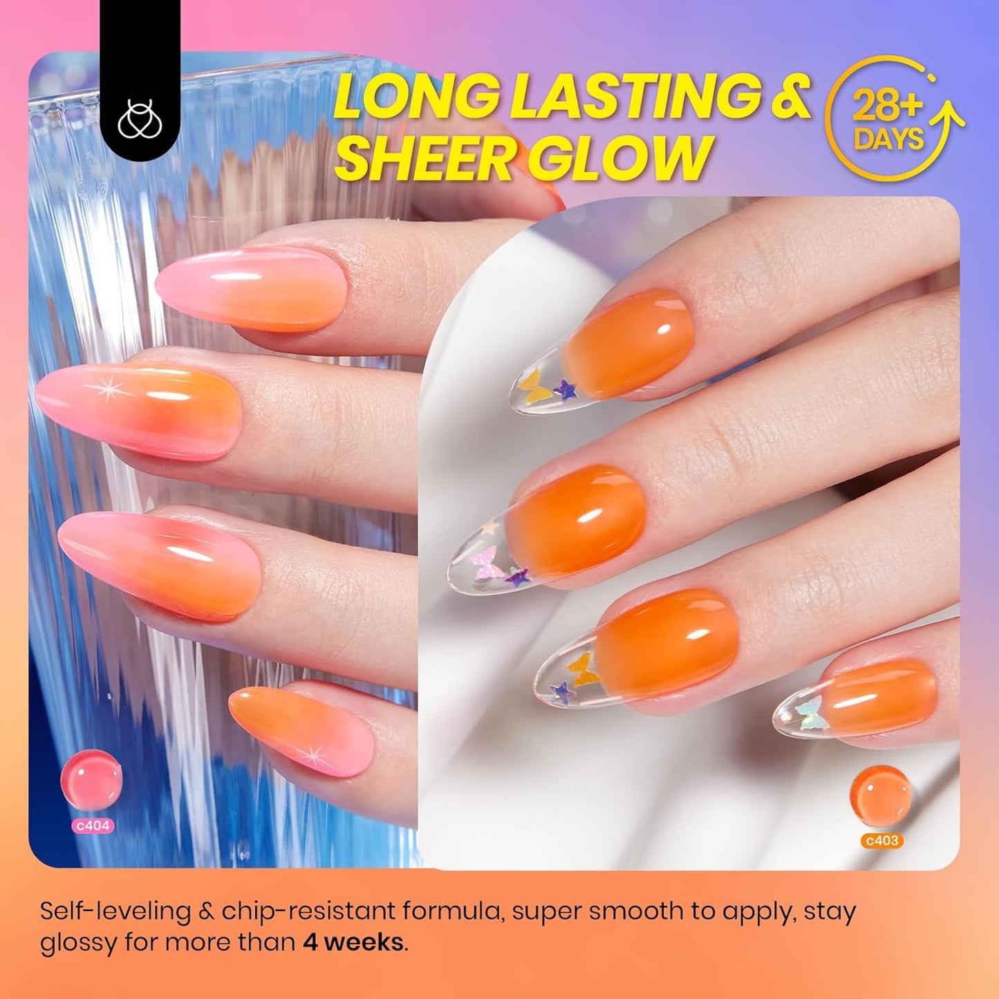 Beetles Jelly Gel Nail Polish Set - 6 Colors Neon Gel Polish Kit Sheer Hot Pink Red Orange Purple Blue Yellow Translucent Effect Soak Off UV French Nail Art Manicure Gift for Women