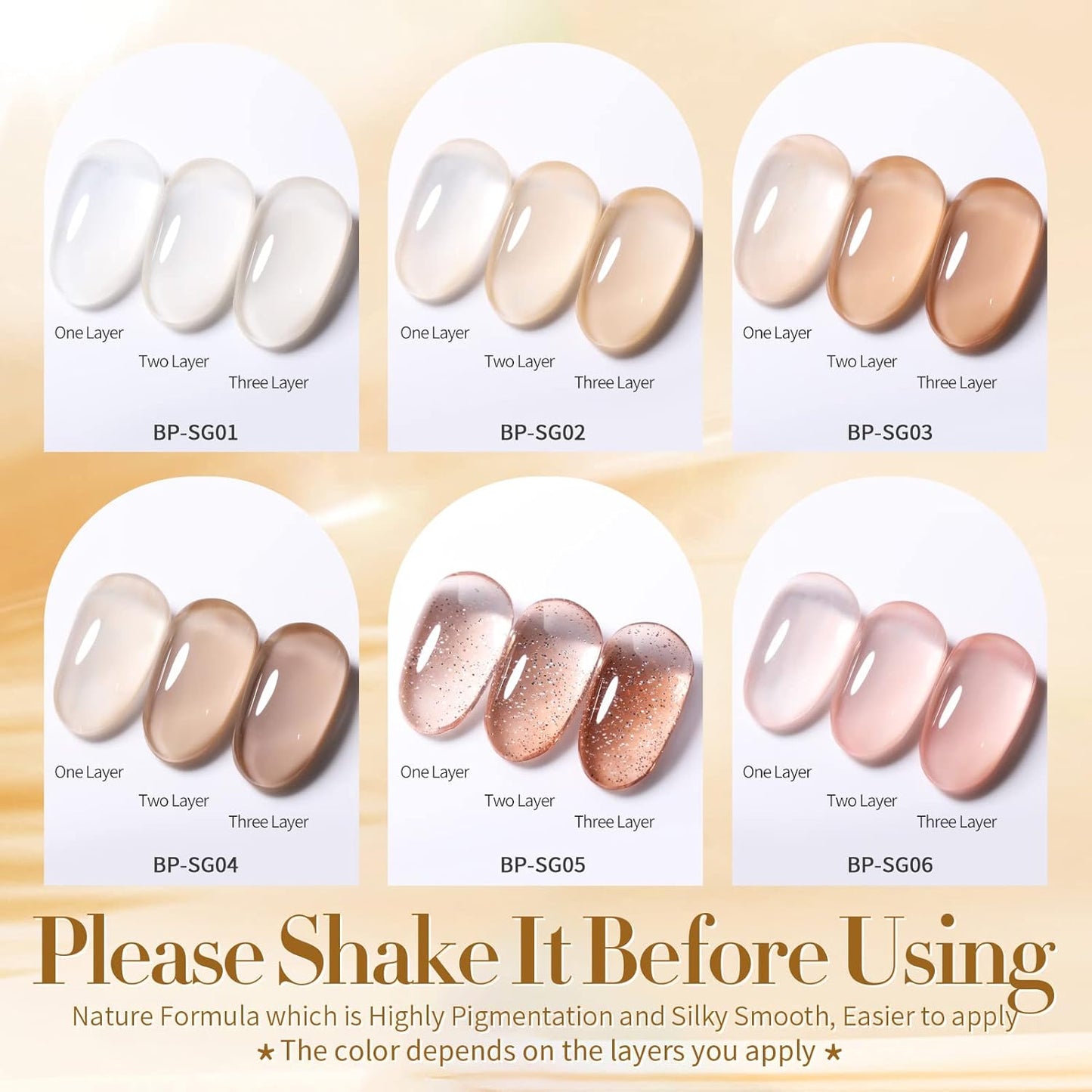 Born Pretty Jelly Gel Nail Polish Nude Set Crystal Transparent Translucent Sheer Clear 6 Colors Gift Collection Manicure Kit