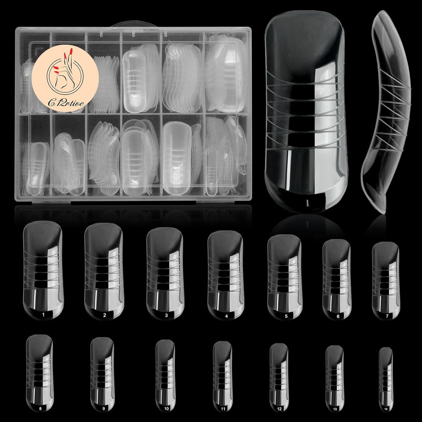 140Pcs Dual Nail Forms,Upturned Extension Poly nail gel Nail Forms Full Cover Reusable Nail Molds 14 Sizes for Nail Art Design Salon&DIY