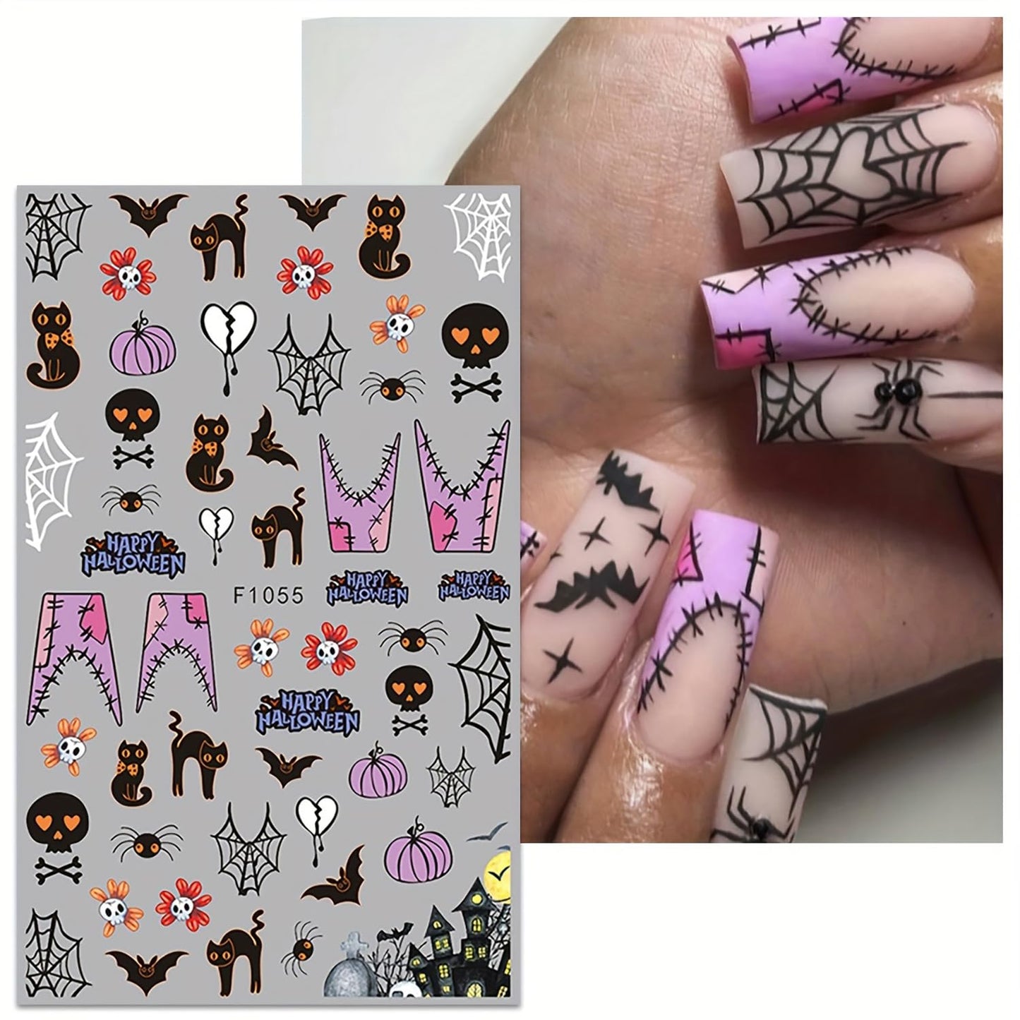5 Sheets Halloween Nail Art Stickers 3D Self-Adhesive DIY Nail Decal with Cute Ghost Pumpkins Skull Spider Web Design Nail Art Stickers Decal for Women Girls Halloween Nails Decoration Accessories