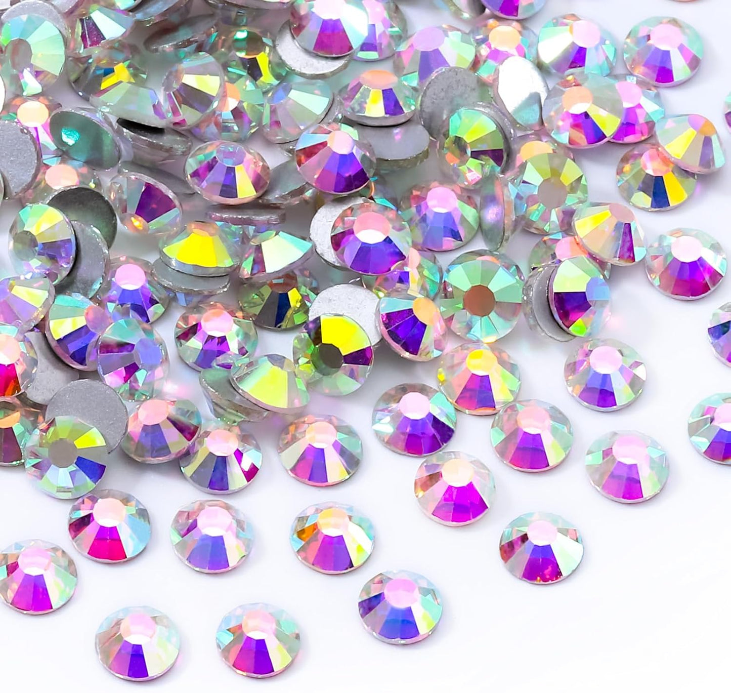 Crystal AB Flatback Rhinestones, Glass Rhinestones for Nail Art and Craft, Glue Fix, Loose Crystal Gemstones(Crystal AB, SS20, 1440pcs, 4.6-4.8mm)