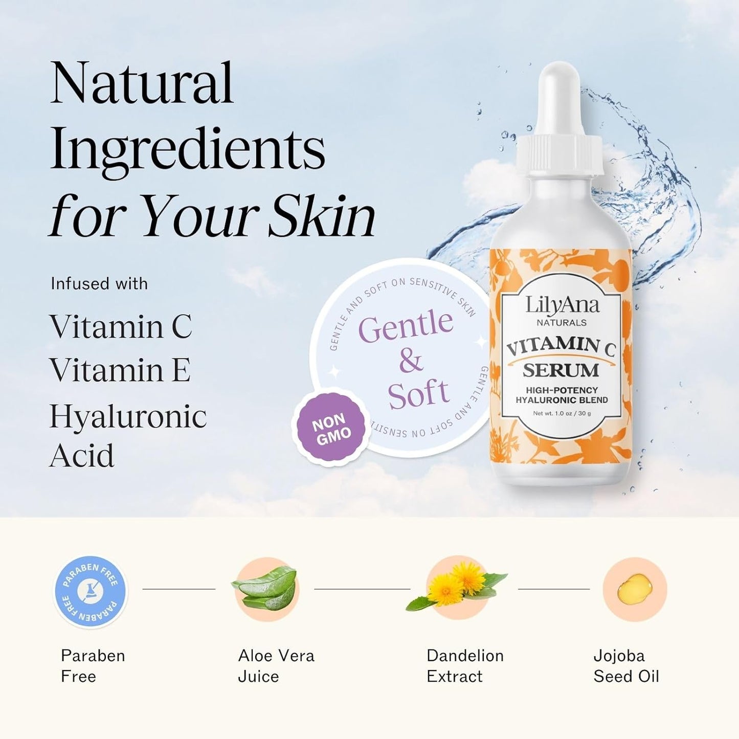 LilyAna Naturals Vitamin C Serum for Face with Hyaluronic Acid and Vitamin E, Anti Aging Serum, Reduces Age Spots and Sun Damage, Promotes Collagen and Elastin (1oz)