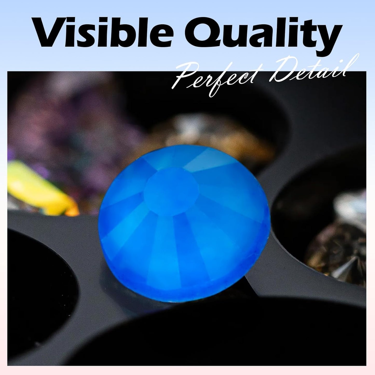 Neon Blue Flatback Rhinestones, Glass Rhinestones for Nail Art and Craft, Glue Fix, Loose Crystal Gemstones(Neon Blue, SS10, 1440pcs, 2.7-2.8mm)