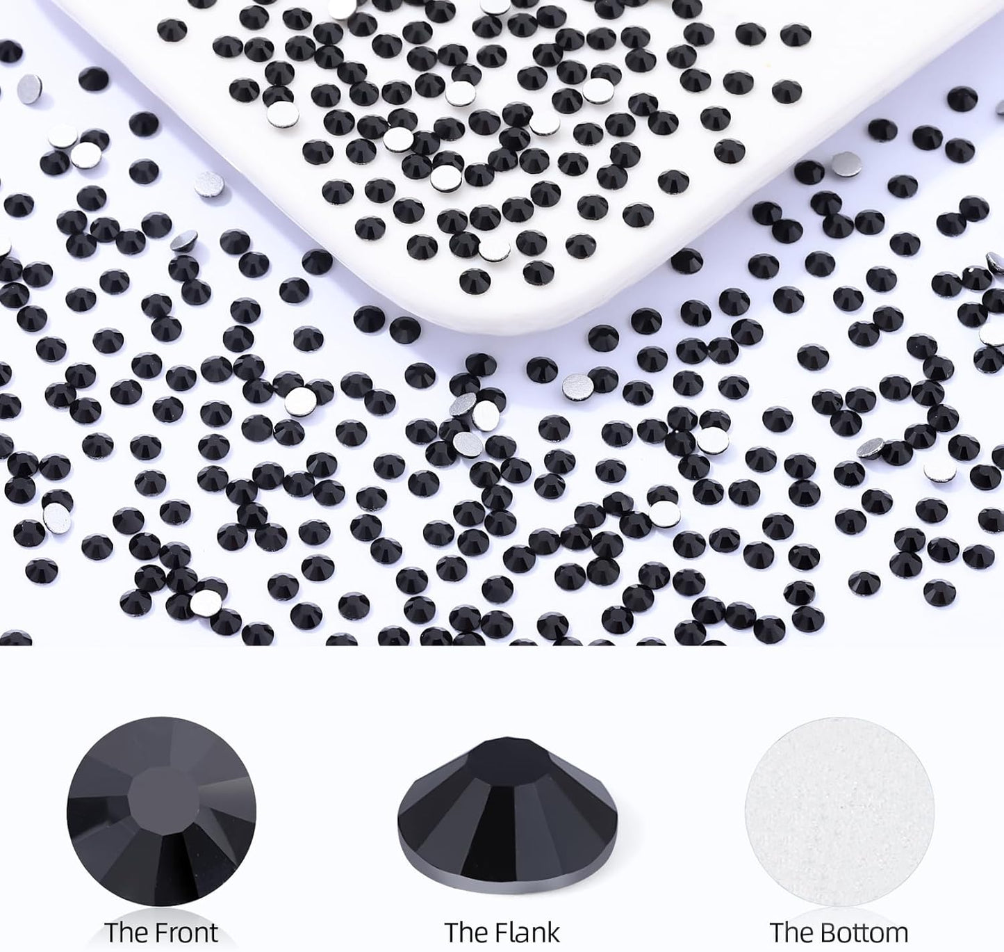 Black Flatback Rhinestones, Glass Rhinestones for Nail Art and Craft, Glue Fix, Loose Crystal Gemstones(Black, SS6, 2880pcs, 1.9-2.0mm)