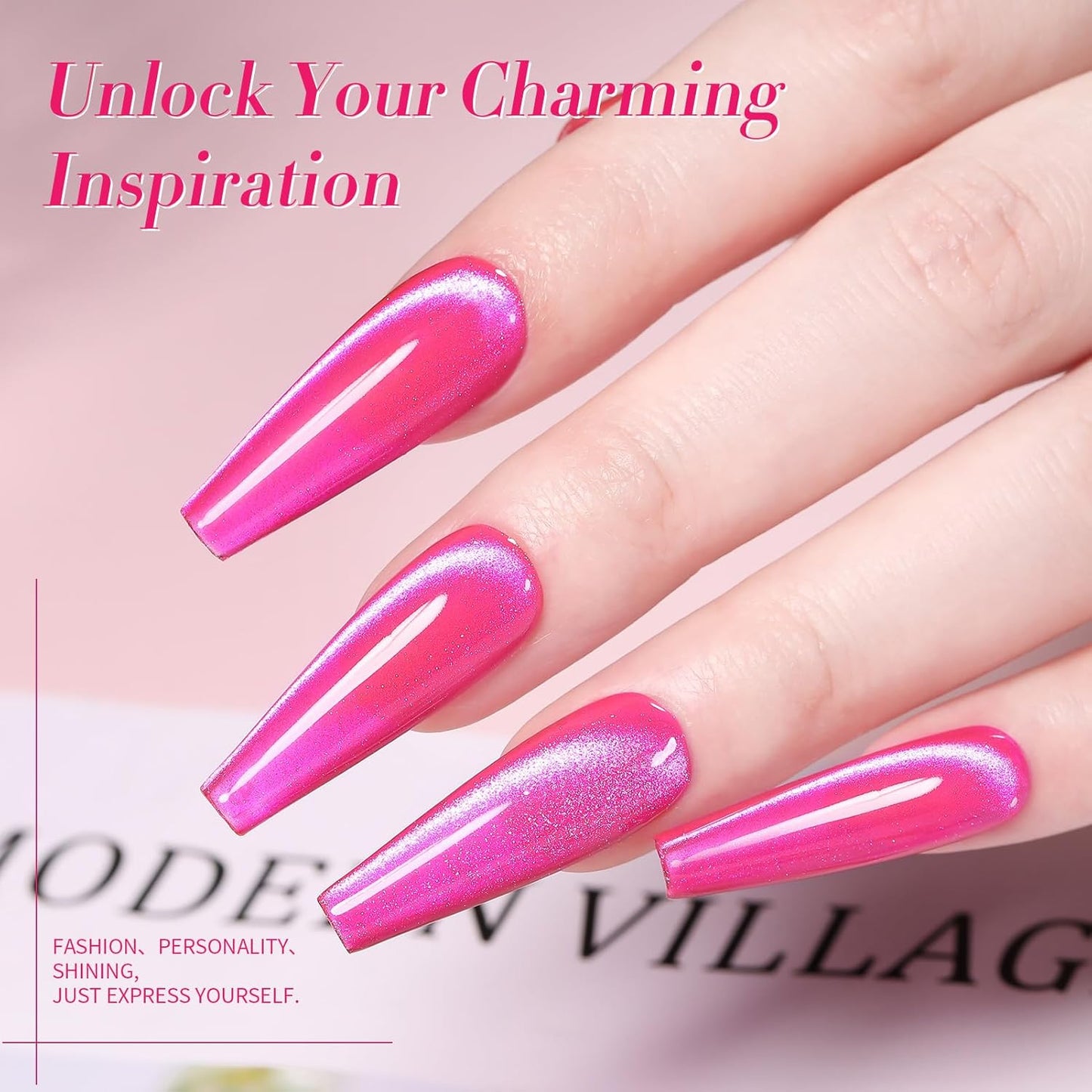 Born Pretty Magnetic Gel Nail Polish Hot Pink Cat Magnetic Eye Gel Polish Holographic Cats Shiny Glitter Nail Gel for Salon Home DIY Manicure Use