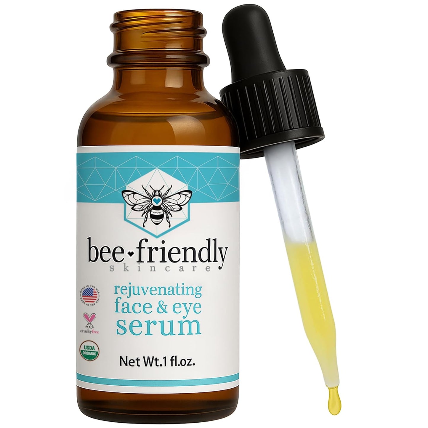 Organic Face & Eye Serum By BeeFriendly, Deep Hydration, Nourishes, Tightens, and Firms Facial Skin, and Lifts Facial Skin USDA Certified & All Natural Serum for Face, Women or Men, 1 oz