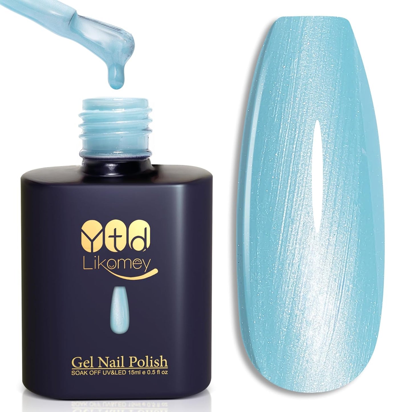 YTD Likomey Pearl Light Blue Glitter Gel Nail Polish,15ml Soak Off UV Nails Gel,Pearlescent Shimmer Shiny Sparkly Salon Home DIY UV Manicure Nail Art Varnish,SF437