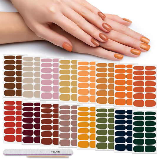 DANNEASY 16 Sheets Bright Color Nail Polish Strips Full Nail Wraps for Women Gel Nail Strips Self Adhesive Nail Polish Stickers Fingernails Manicure Accessories with Nail File, Cuticle Stick