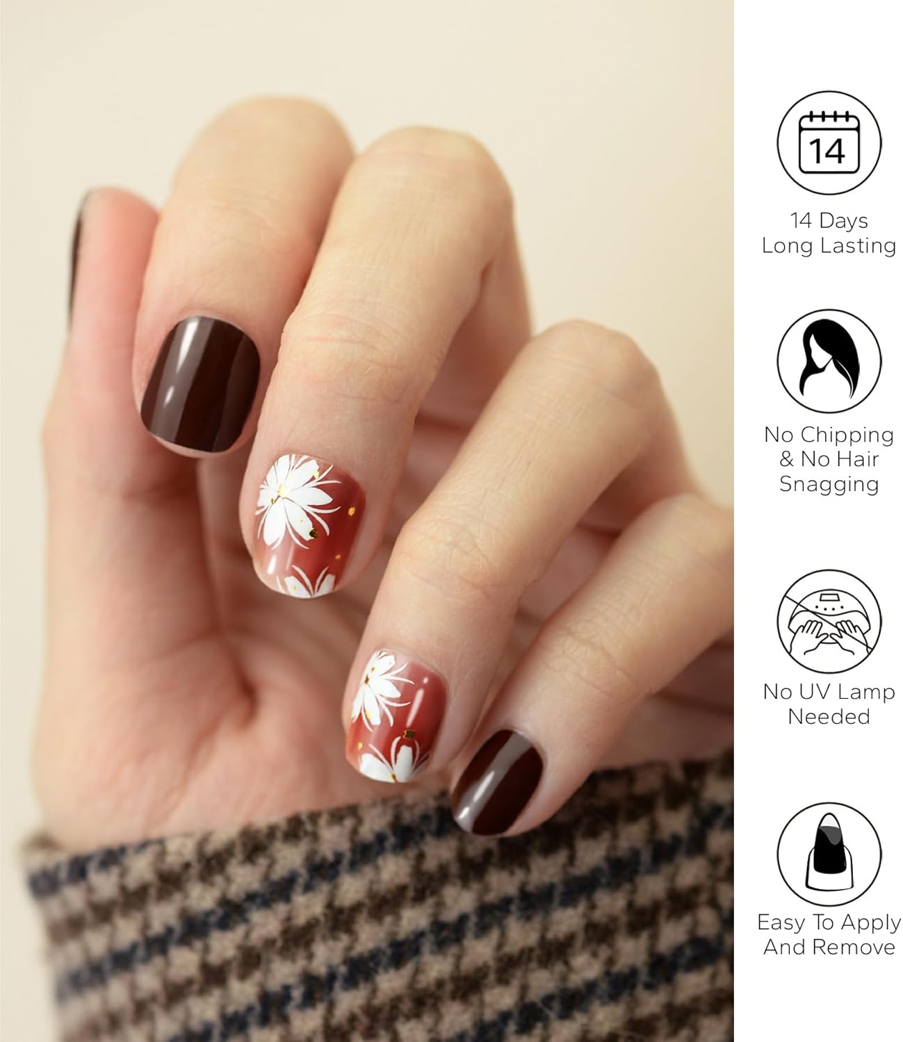 Nail Polish Strips, 20Pcs Salon Quality Gel Nail Stickers, Easy Long Lasting Wraps for Short Nails no UV Light Needed (Red Autumn Flower)