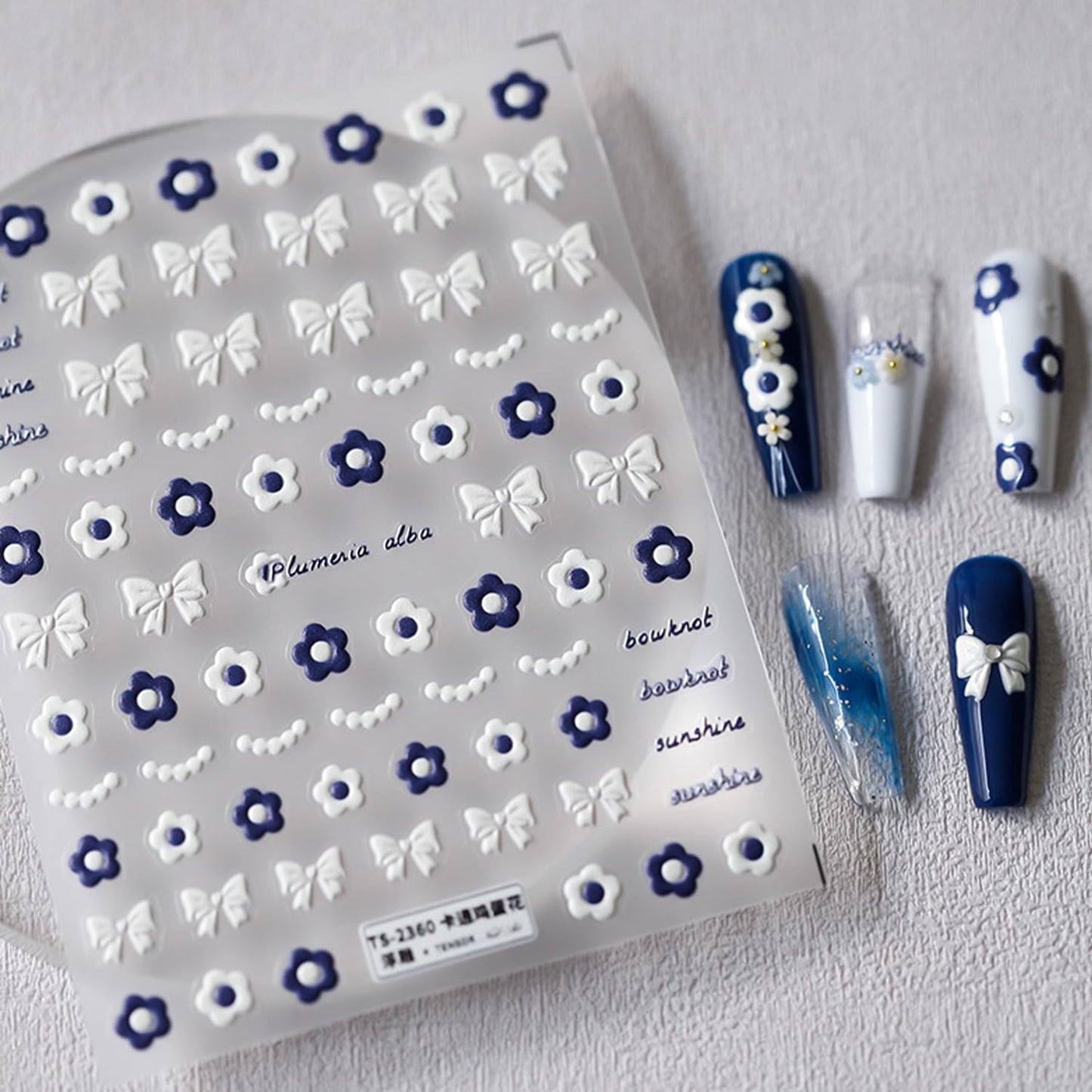 Flower Nail Stickers 5D Embossed Nail Art Stickers Decals Bows Plumeria Floral Nail Design Stickers for Women Girls Self-Adhesive Nail Art Decoration(1, Plumeria)