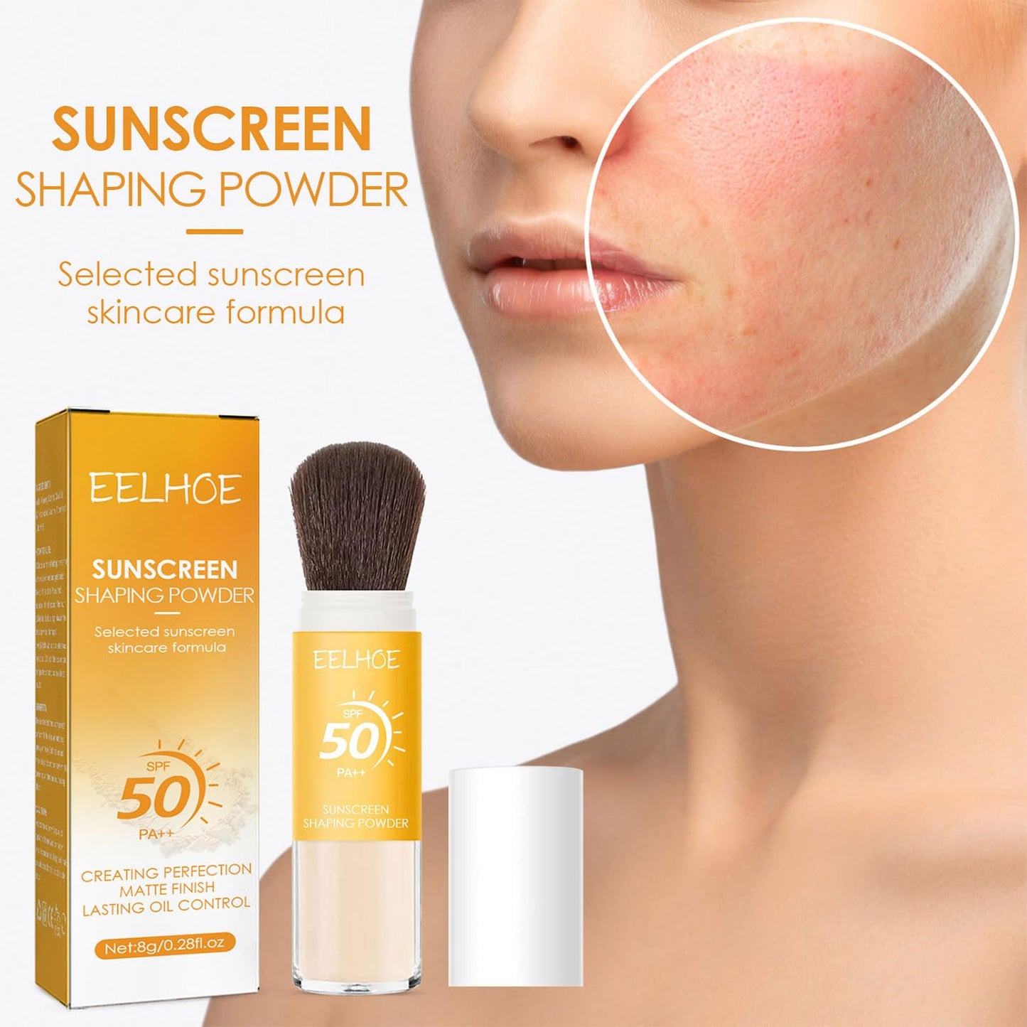 Mineral Sunscreen Setting Powder, Mineral Brush Setting Face Powder Makeup SPF 50 PA++ for All Skin, Oil Control Lightweight Breathable Concealer Brush Powder, Matte Smooth Translucent Face Powder