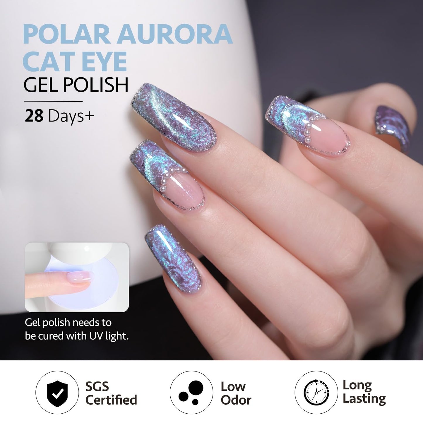 GAOY Pearl Glitter Cat Eye Gel Nail Polish Set, 6 Colors Shimmer Mermaid White Blue Iridescent Soak Off UV Light Cure Gel Polish Kit for Salon and Nail Art DIY at Home