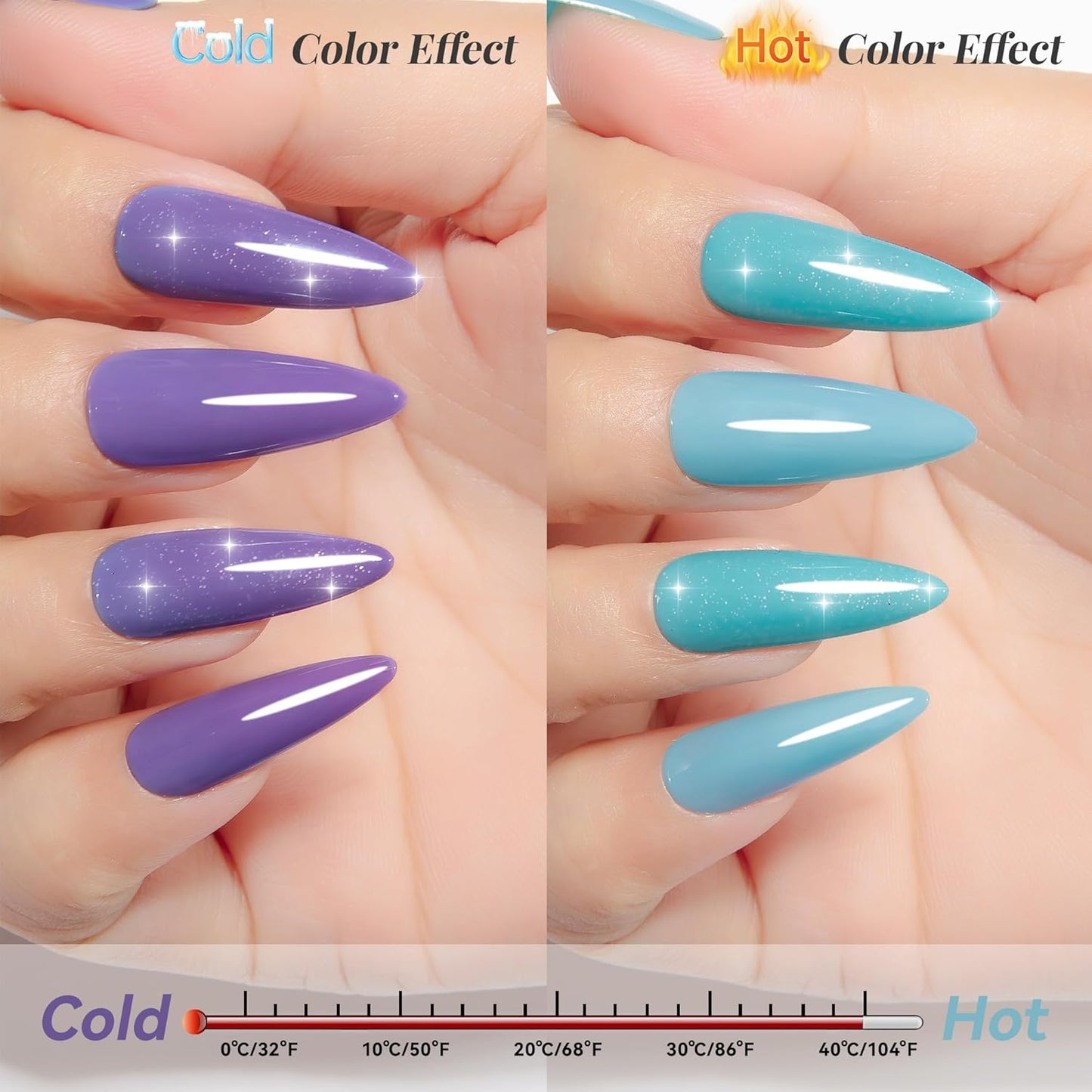 YTD Likomey Color Changing Gel Nail Polish 2 Pcs Set,15ml Tiffany Blue To Purple Pure Color and Glitter Kit,Thermal Ombre Change Colors Salon Manicure Fall Winter UV Nail Varnish,WB2-8