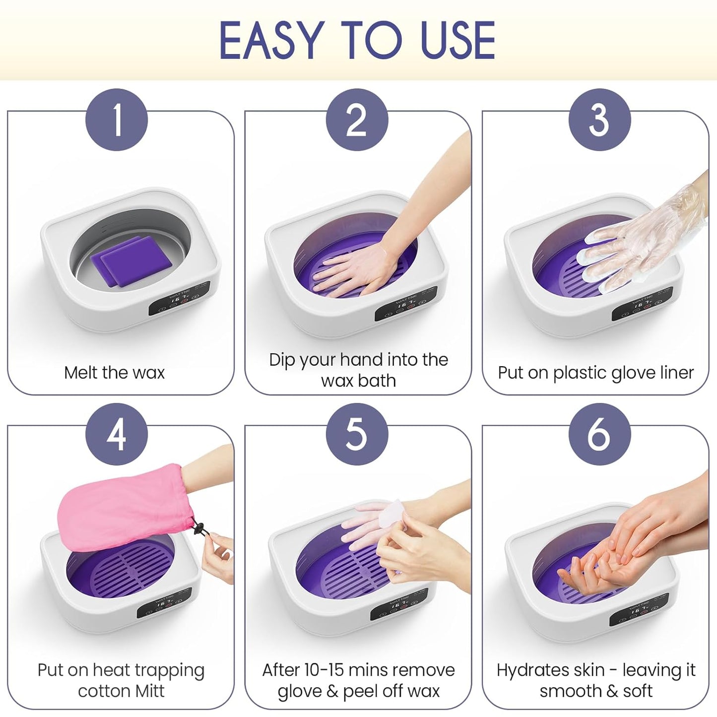 Wattne Paraffin Wax Machine for Hands & Feet – Paraffin Wax Warmer Moisturizing Kit with Auto-Timer & Precision Temperature Control, Paraffin Wax Bath for Arthritis, Dry Skin Care, Home Spa-White