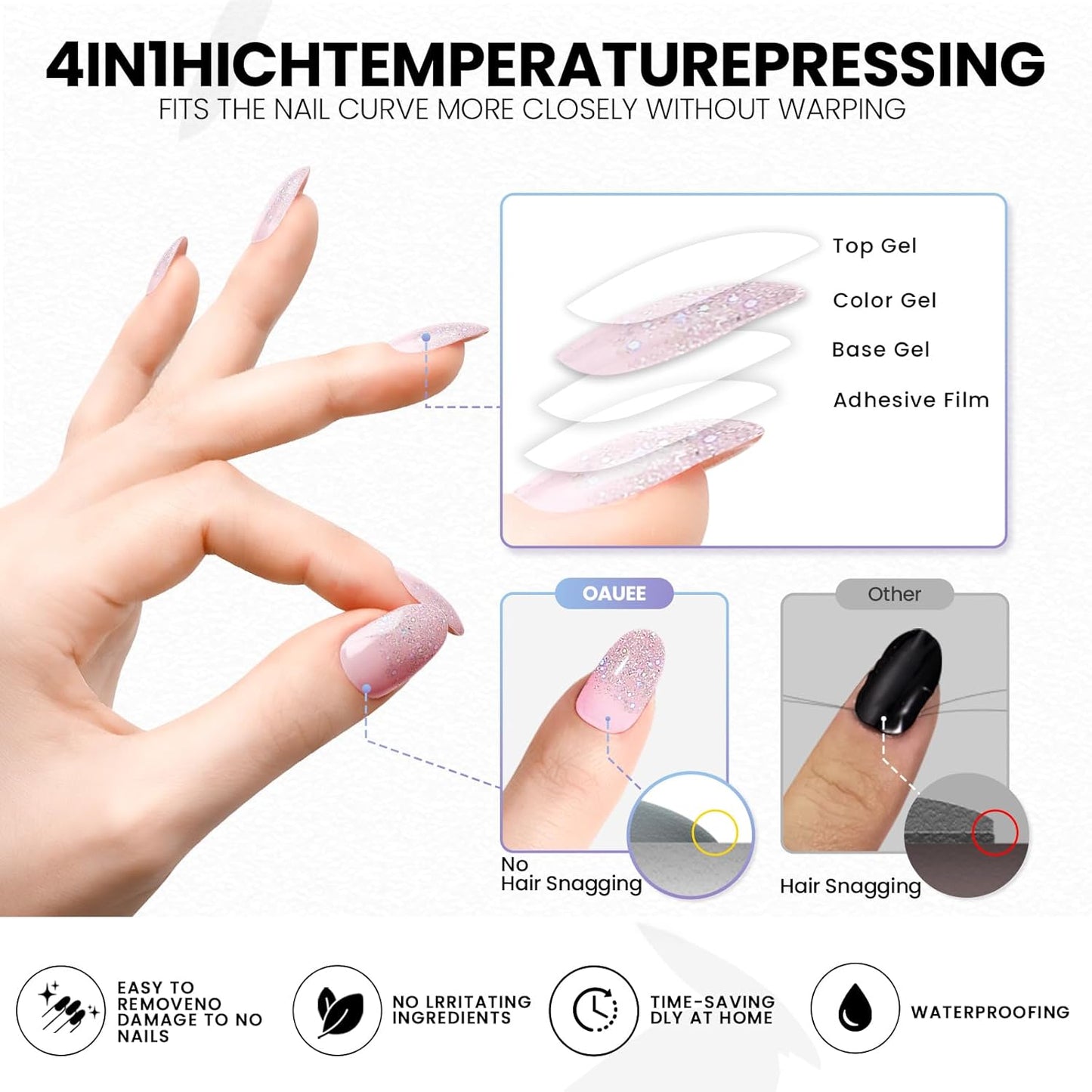 Semi Cured Gel Nail Strips | Built-In Gel Top Coat | UV Light Required | Salon Quality, Easy Application And Removal (Lilac Glitter)
