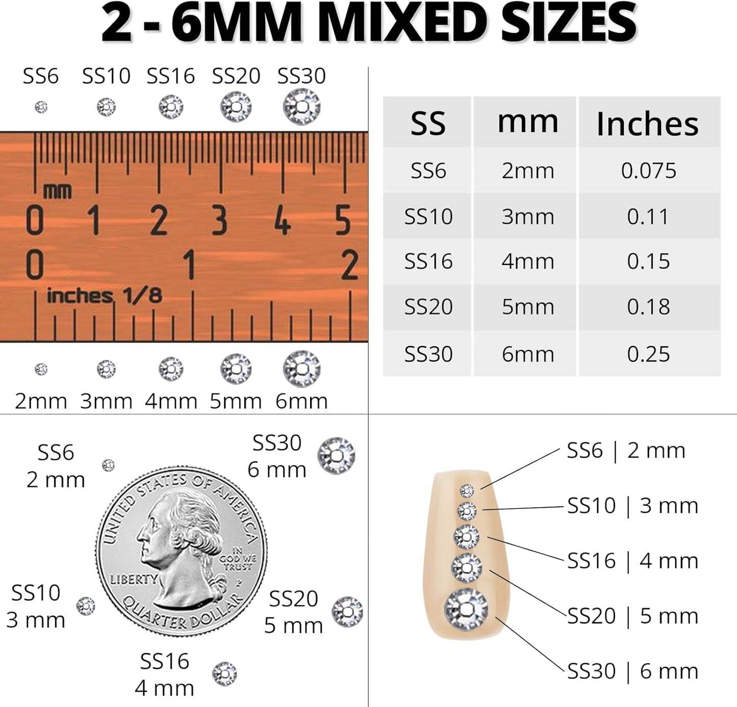 30000Pcs Resin Rhinestones for Crafting Bedazzling, Silver Clear Flatback Gems Crystals for Bedazzle Crafts Clothing Clothes Fabric, Flat Back Jewels Diamonds Mixed Sizes Bedazzler Kit with b7000 Glue