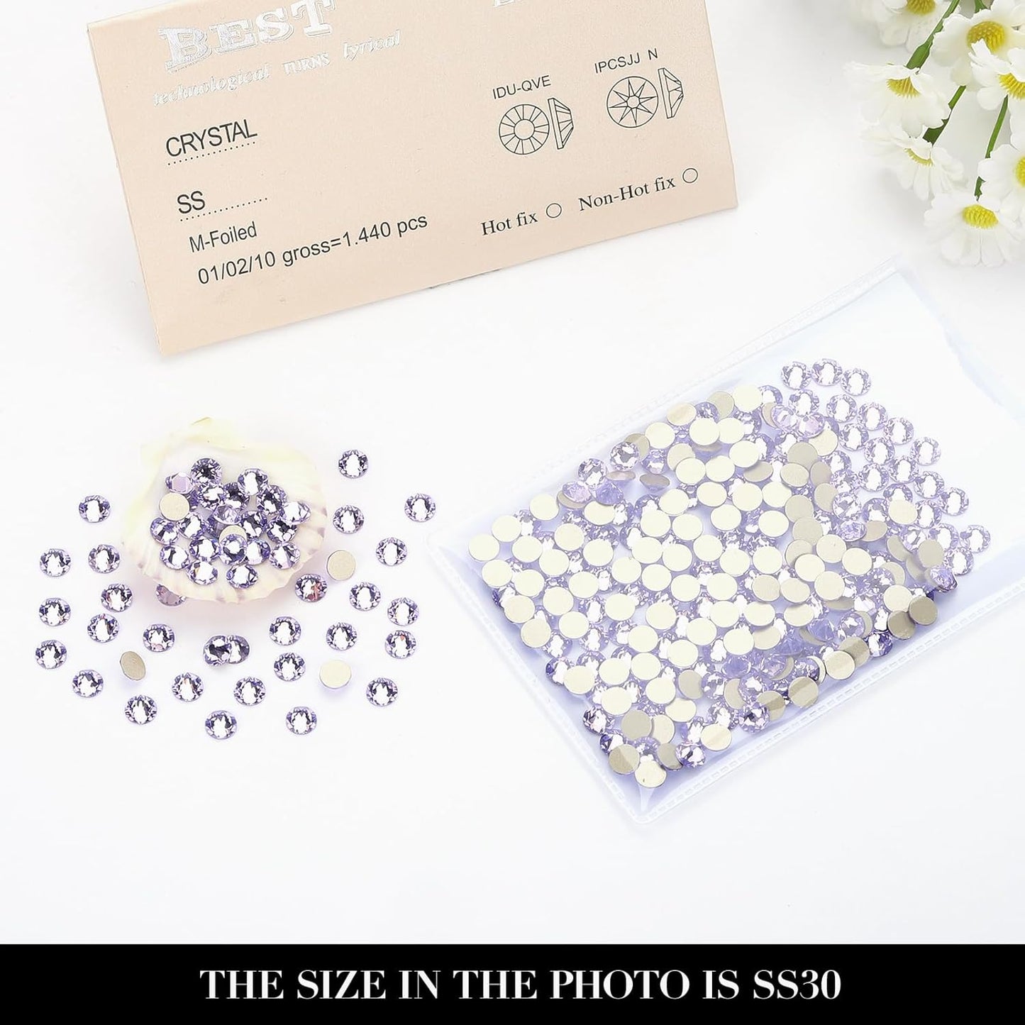 Novani Crystal Amethyst Rhinestones 288pcs Flat Back Round Rhinestone Style 2088 Sparkly Crystal Gemstones for Nail Art and Crafting SS30,6.4-6.6mm