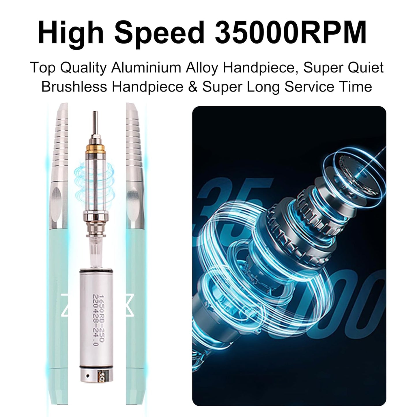 M - Max Brushless Motor Nail Drill Handpiece Only - 35K RPM | Machine Not Included | Compatible with M Brushless Nail Drill System (Handpiece - Mermaid)