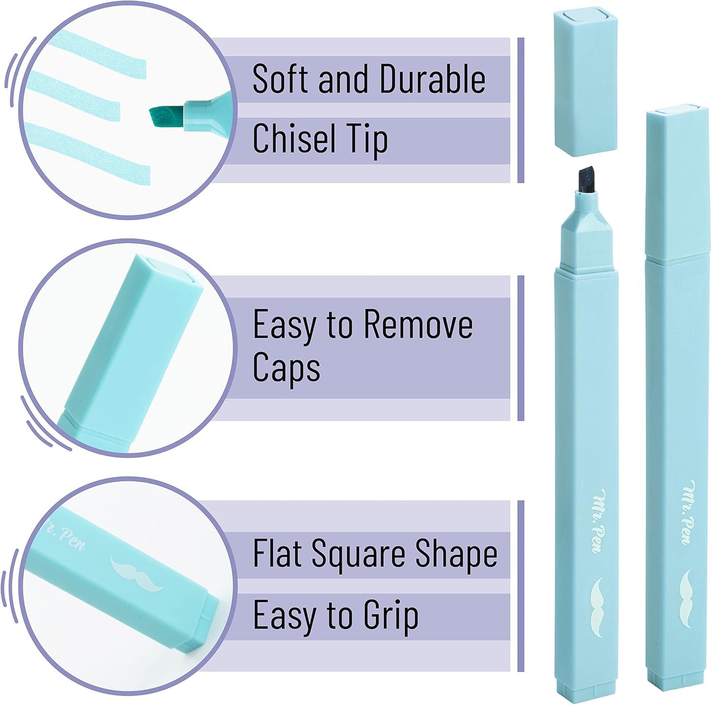 Mr. Pen- Aesthetic Cute Pastel Highlighters Set, 8 pcs, Chisel Tip, Candy Colors, No Bleed Bible Assorted Colors