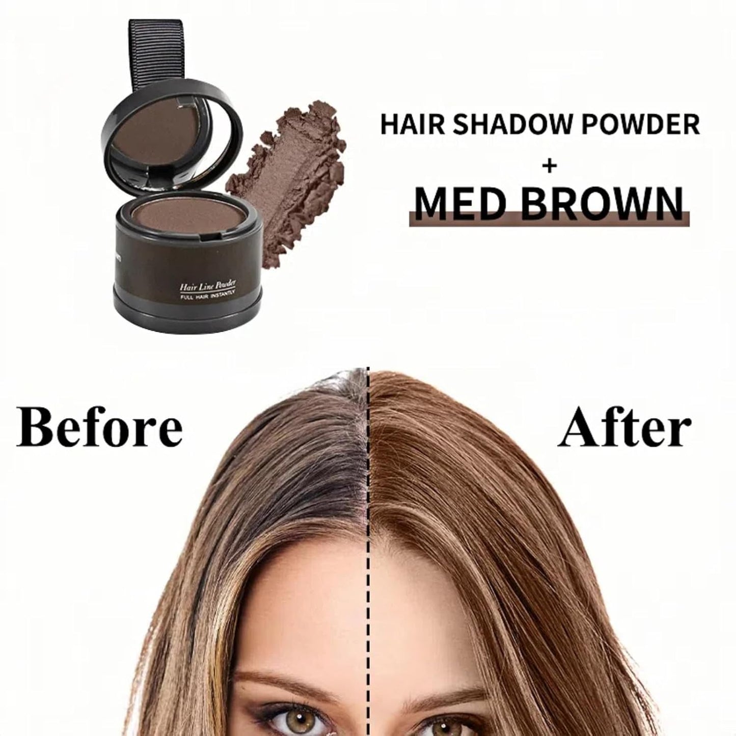 Hairline Powder (Medium Brown) - Instantly Cover Gray Roots, Hair Touch-Up, Hair Color Shadow for Thin Hair