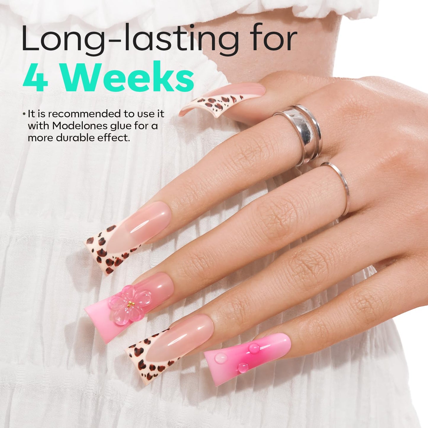 modelones Duck Nail Tips, Short Flare Pre-Shape Half Cover Soft Gel Tips Wide Style Acrylic Fake Nails False Clear Press on Extension Gel Kit Manicure DIY at Home 216PCS 12Sizes