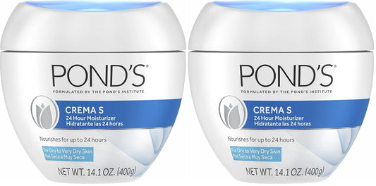 Pond's Crema S Nourishing Face Moisturizer for Women, Skin Care Facial Moisturizer Cream for Dry to Very Dry Skin, Nourishes for up to 24 hours 14.1 oz (Pack of 2)