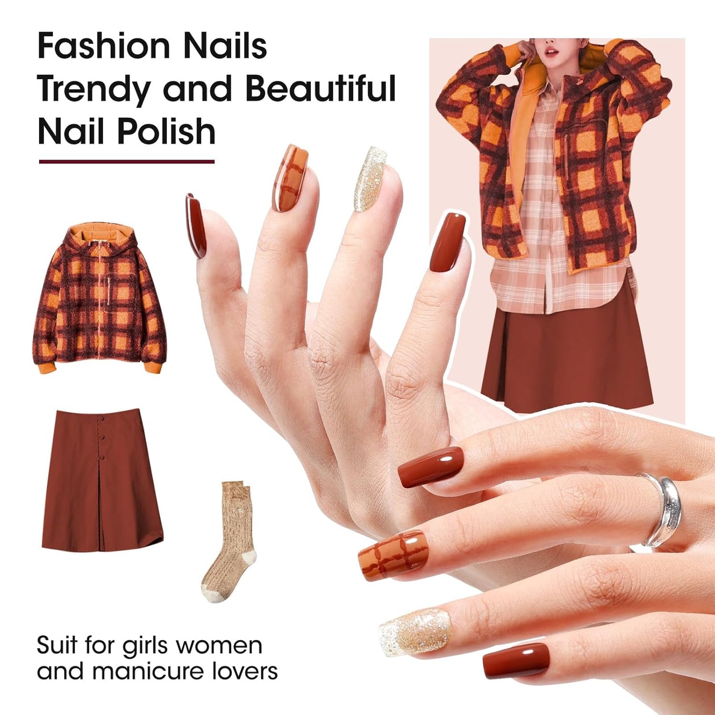 GELLEN 12 Colors Nail Polish Set, Fall Winter Trendy Air Dry Regular Nail Polish for Women Fingernail Toe Nails, Not UV Gel, Hema Free, Non-toxic, Black White Gray Nude Red Brown Gold Silver Set