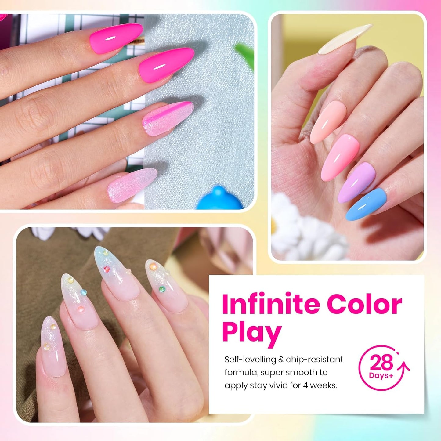 Beetles Summer Gel Nail Polish Set - 20 Color Neon Bright Colors Red Hot Pink Glitter Gel Polish Kit with Base Top Coat Soak Off Uv Led Nail Gifts for Women