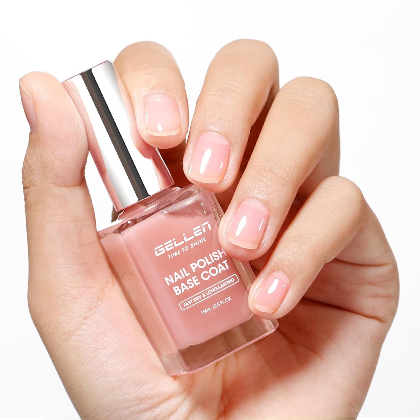 GELLEN 4‑in‑1 Clear Nail Polish Base Coat Sheer Tinted Natural Pink, Ridge Filler, Nail Strengthener & Concealer, Calcium Formula Strengthens Nails, Enhances Natural Look, No HEMA, Anti-yellowing